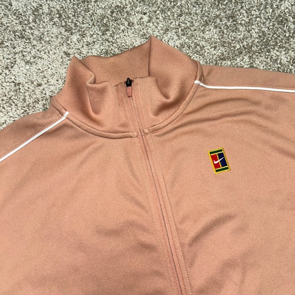 Nike Court Tennis‎ Jacket Women Size Large Dri-Fit Full Zip Rose Gold/ White